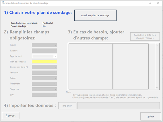 Fenêtre Importer des données du plan de sondage
