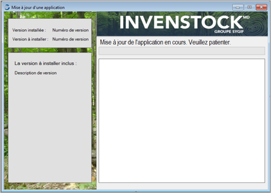 Fenêtre Mise à jour de l'application