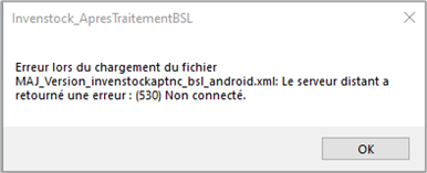 Fenêtre Erreur de chargement