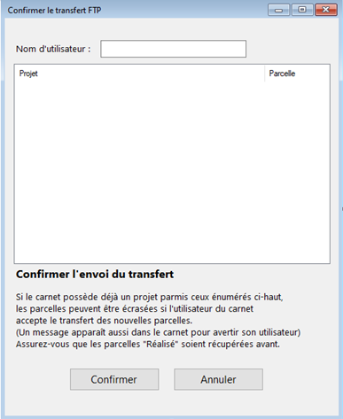 Fenêtre Confirmation de projet