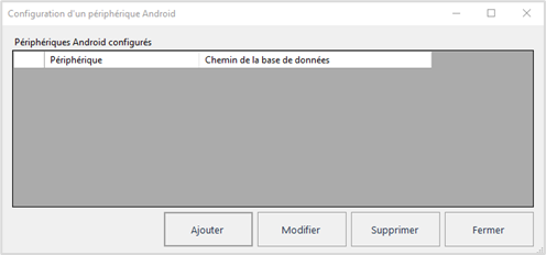 Fenêtre Configuration périphérique Android 