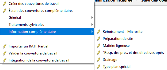 Capture d’écran – Menu Information complémentaire
